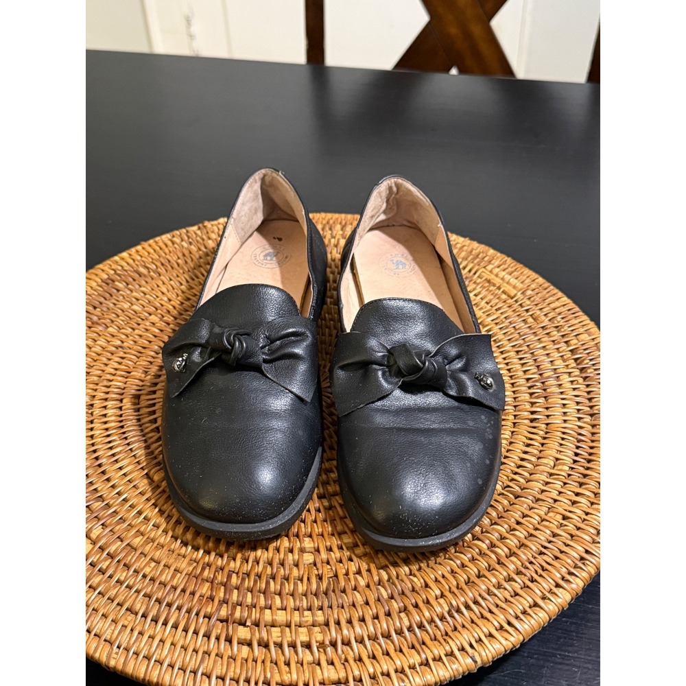 Camel Century Womens Black Leather Bow Loafers Flats A13097606 Size 245 7.5
